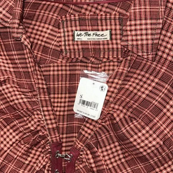 We the Free Catalina Remade Shirt in Red Combo Free People - Picture 5 of 6